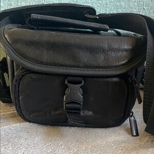 Camera Bag Black Leather Compact adjustable Crossbody